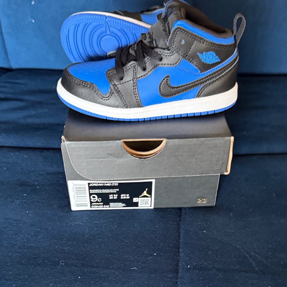 Little Kid's Jordan 1 Mid Black/Royal Blue-Black-White (DQ8424 042) 9C